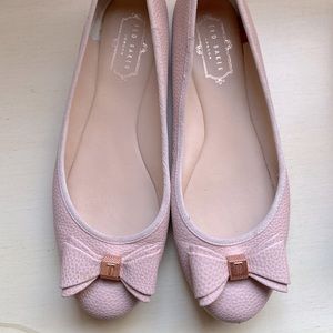 Pale pink leather bow Ted Baker ballet flats with rose gold hardware